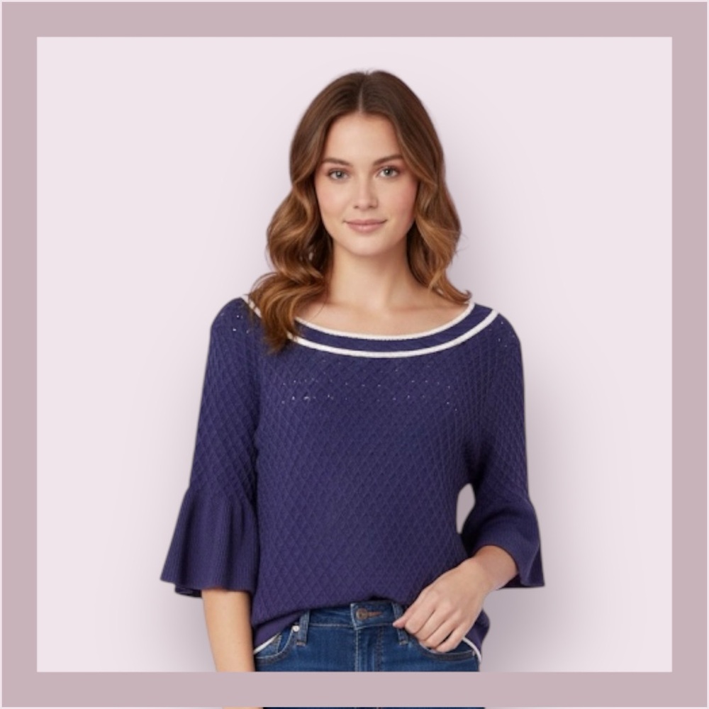 Wanko Rayon Blend Flutter Sleeve Rayon Blend Sweater Top Size S (Japan Size F)